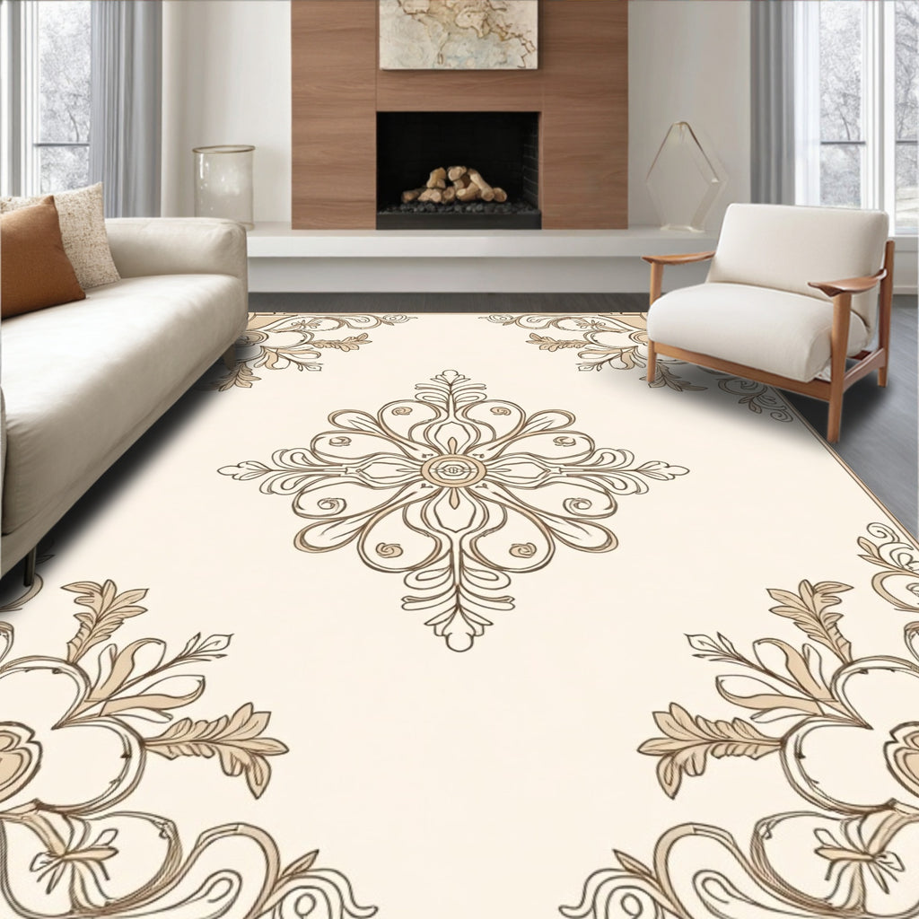 Ornate Filigree Floral Scroll Pattern Rug