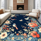 Floral Birds with Navy Background Pattern Rug