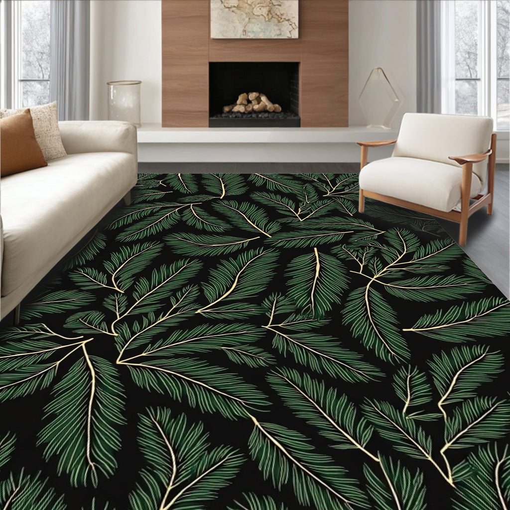 Dark Green Pine Needle Woodland Rug