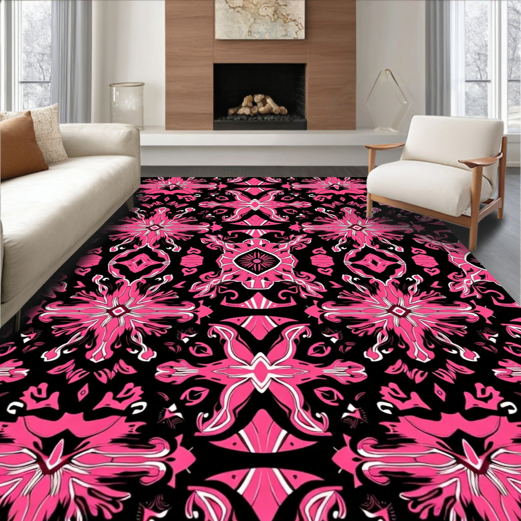 Bold Pink Ornamental Symmetry Pattern Rug
