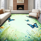 Watercolor Meadow Butterfly Art Rug