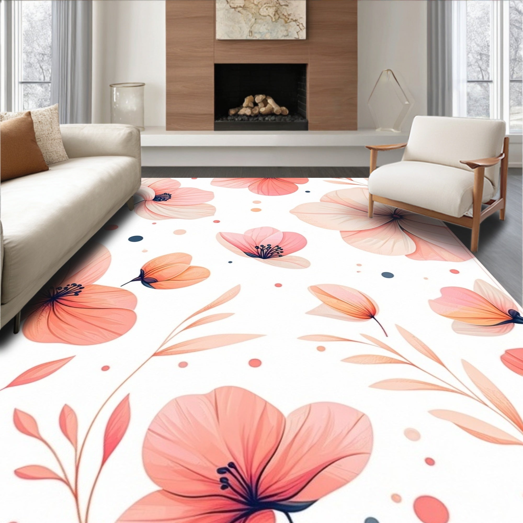 Delicate Coral Petal Blossom Design Rug