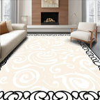 Cream Swirl Vine Patterned Border Rug