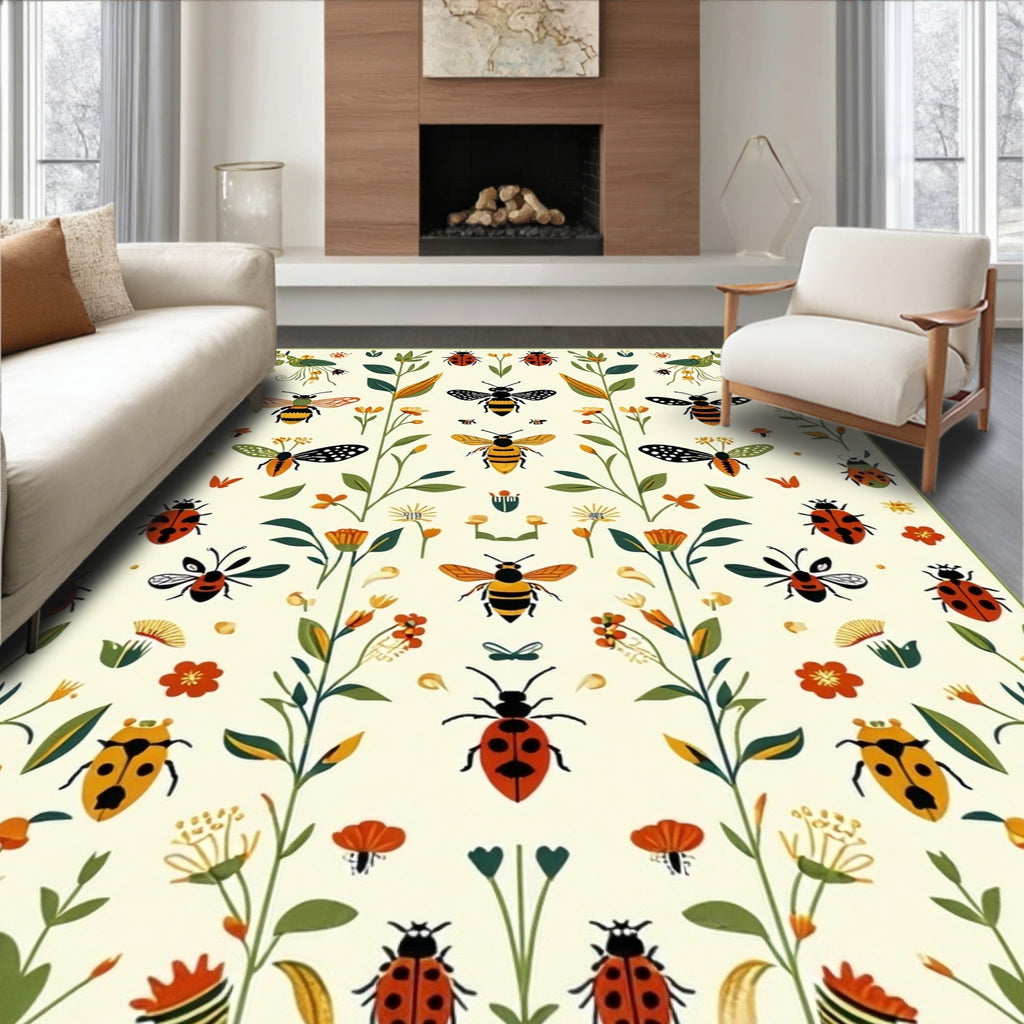 Whimsical Garden Animals Flowers Pattern Rug