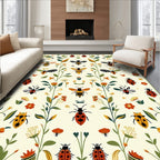 Whimsical Garden Animals Flowers Pattern Rug