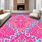 Vibrant Pink Turquoise Floral Medallion Pattern Rug