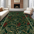 Ornate Gold Botanical Emerald Tapestry Rug