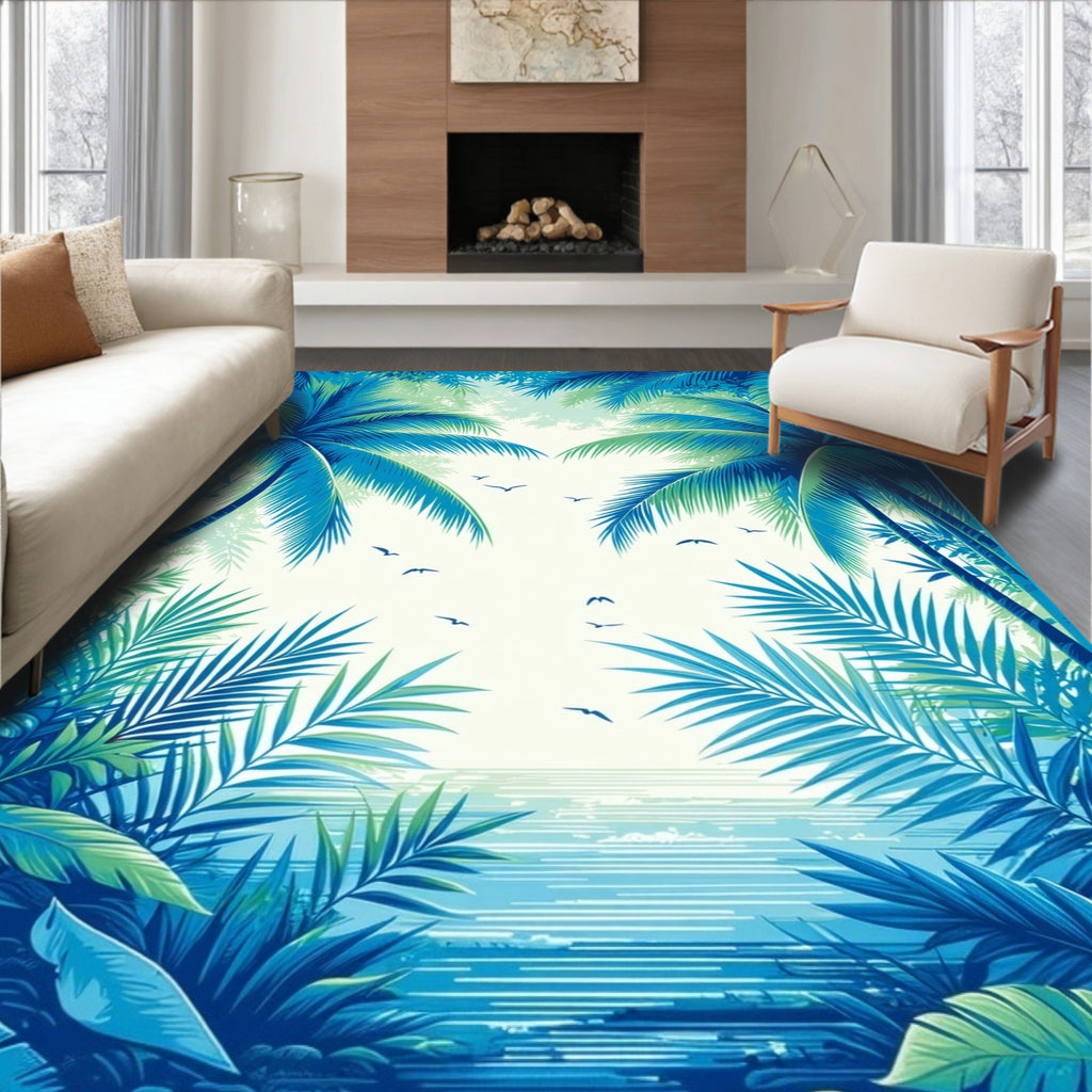 Tropical Palm Tree Coastal Scene Rug
