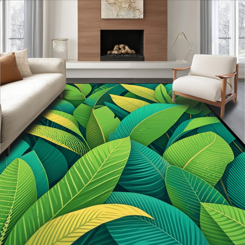 Lush Tropical Leaf Pattern Rug