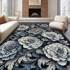 Intricate Floral Scrollwork Damask Rug