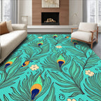 Feather Flower Teal Pattern Rug