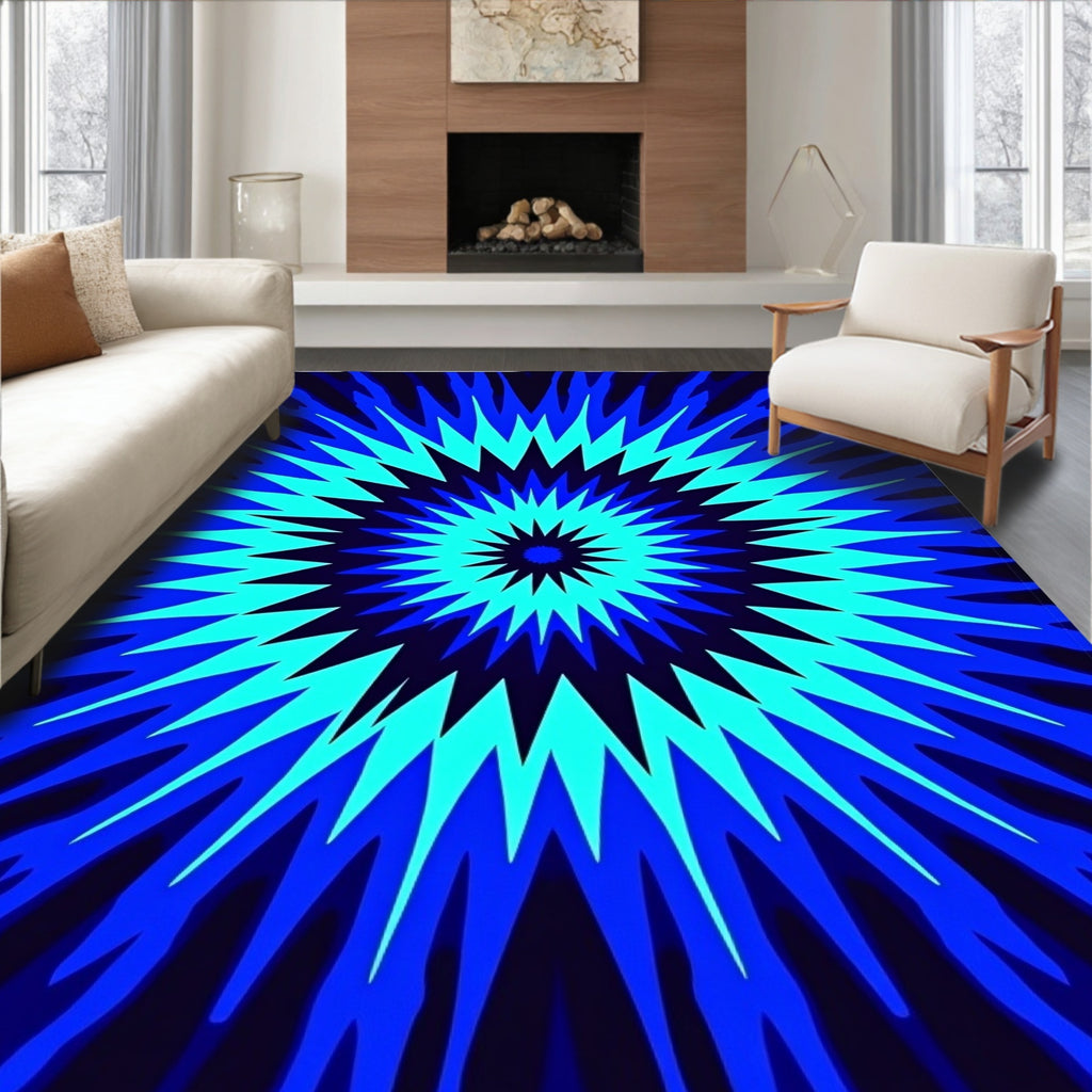 Electric Blue Burst Radial Rug