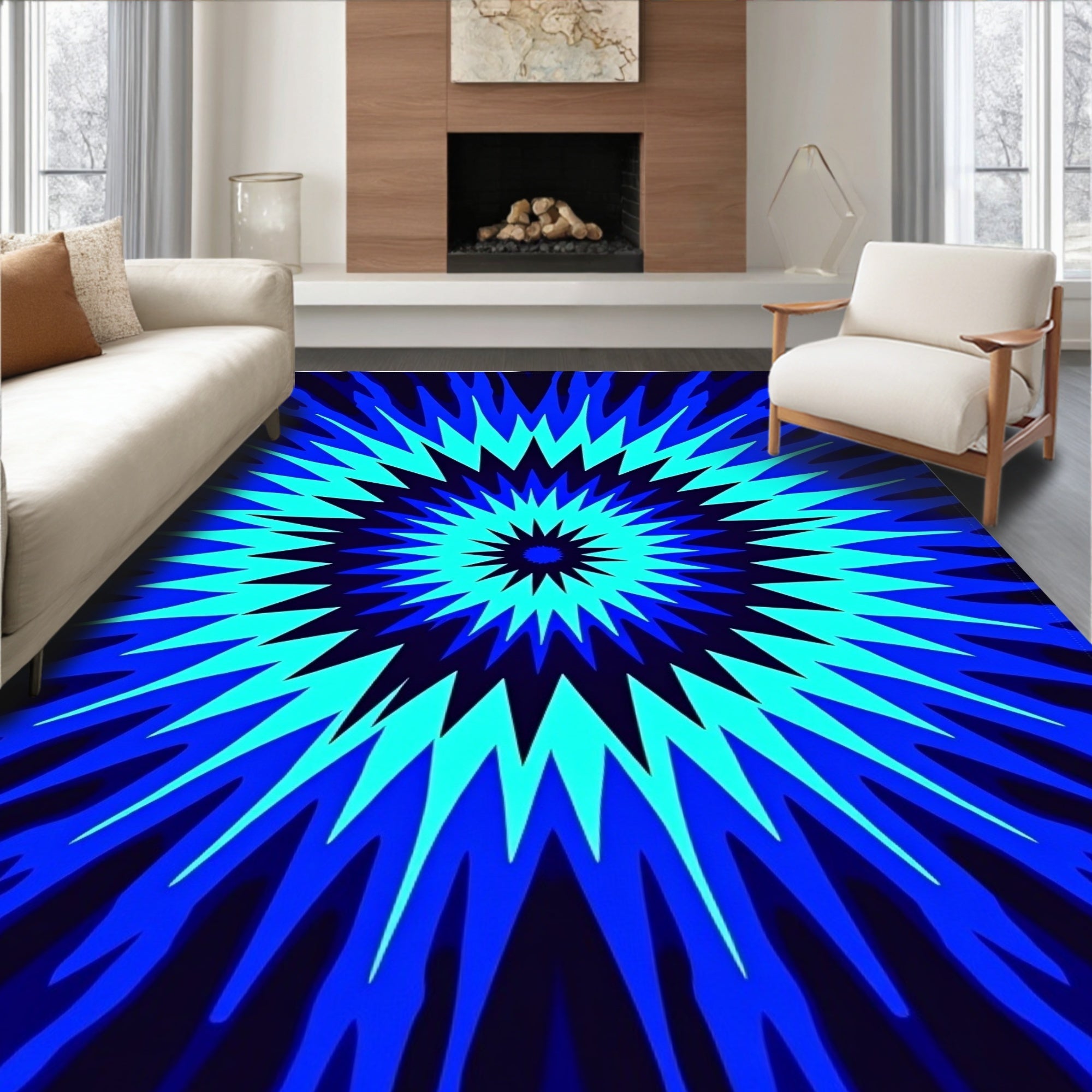 Electric Blue Burst Radial Rug