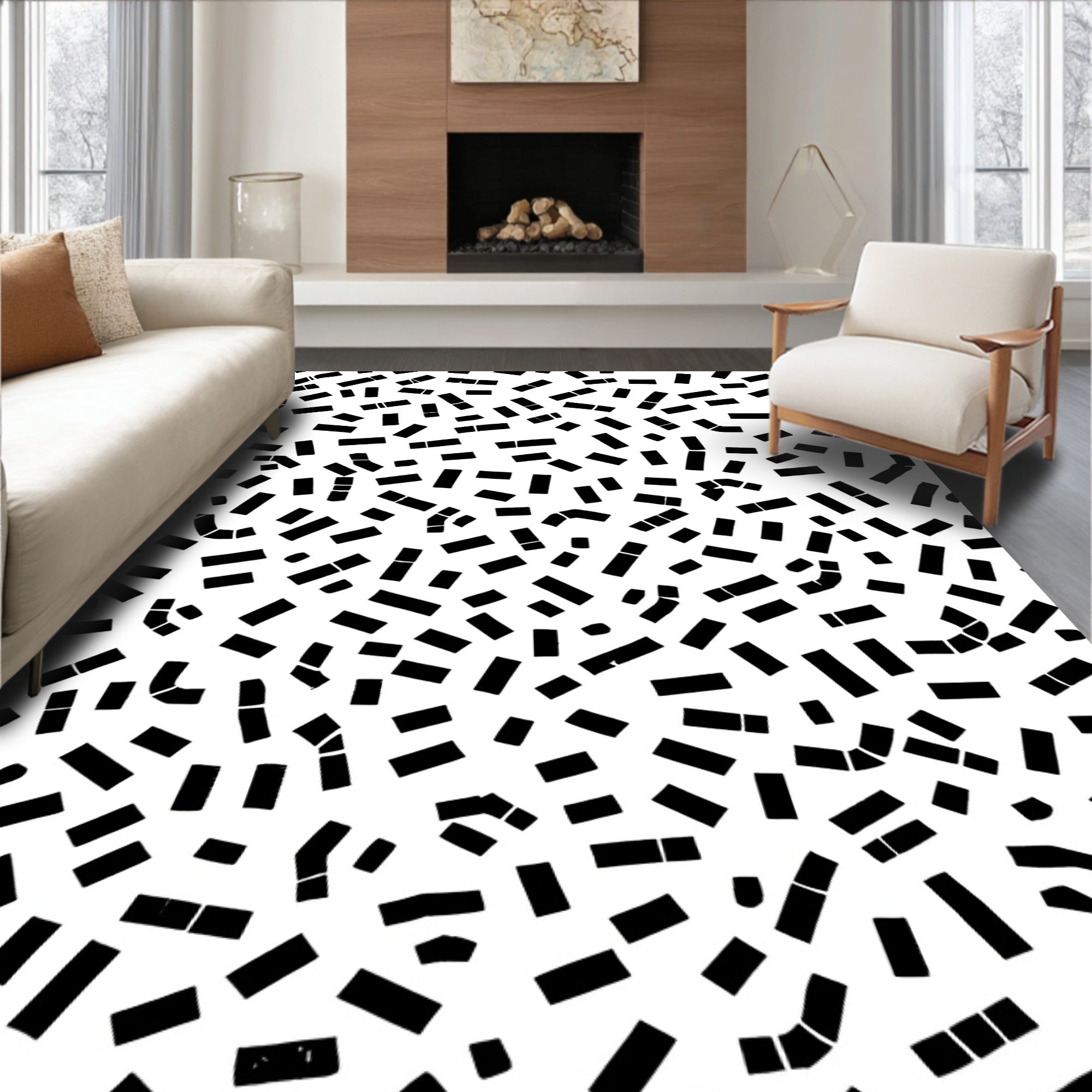 Abstract Pattern With Scattered Black Rectangles Rug