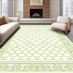 Elegant Green Lattice Pattern Border Rug
