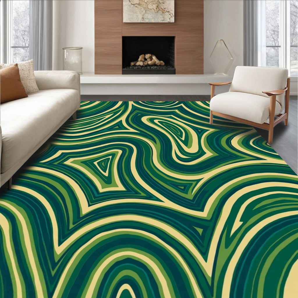 Green Abstract Swirl Pattern Design Rug