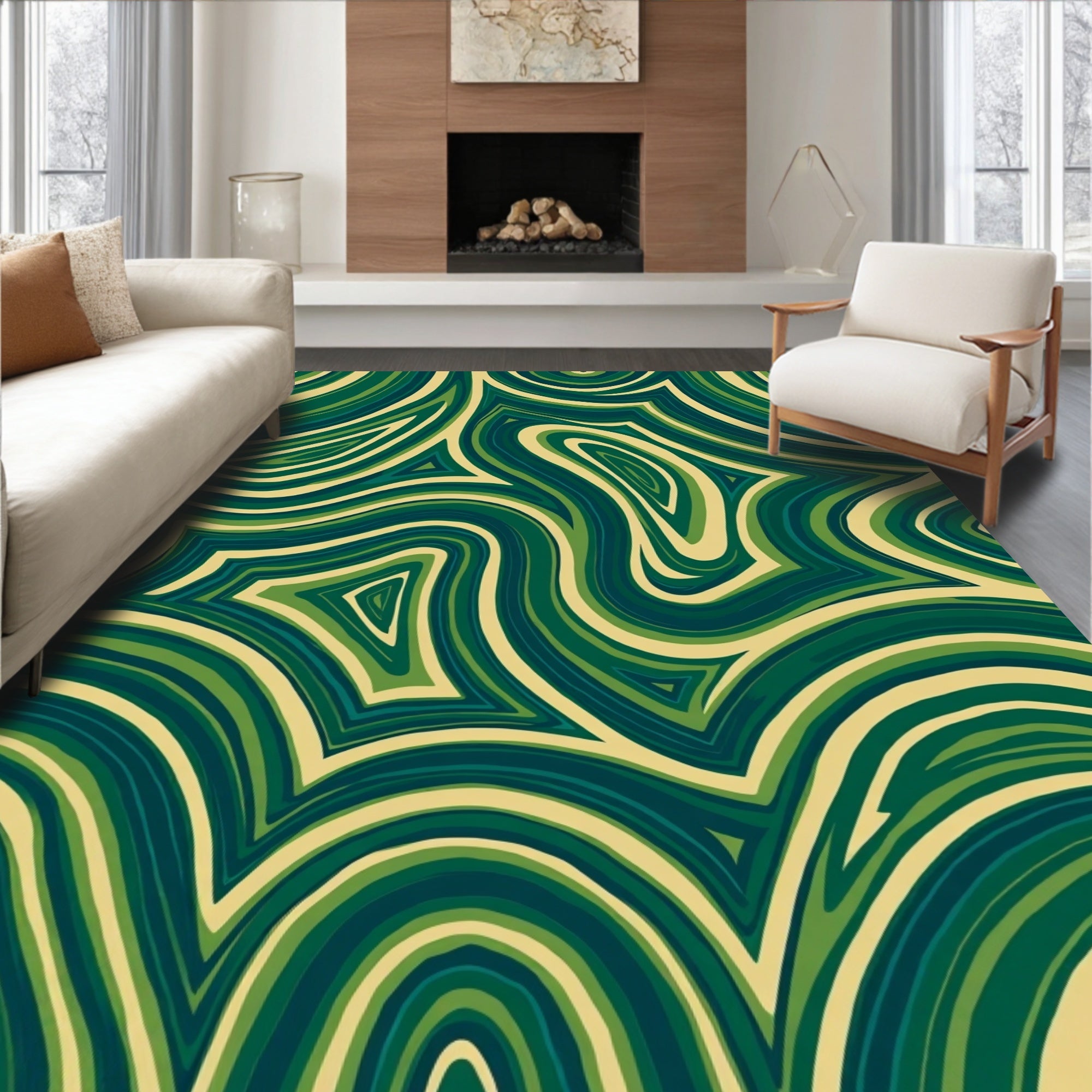 Green Abstract Swirl Pattern Design Rug