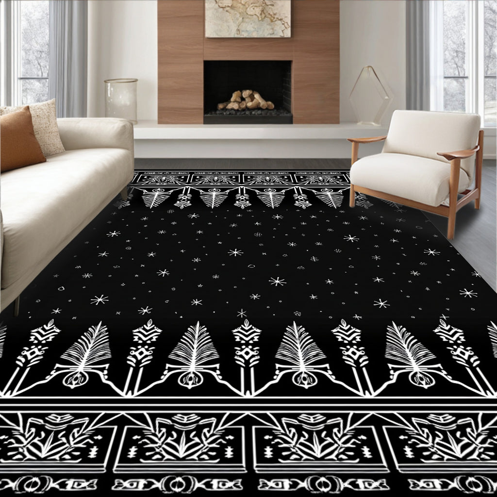 Black White Folk Art Snowflakes Rug