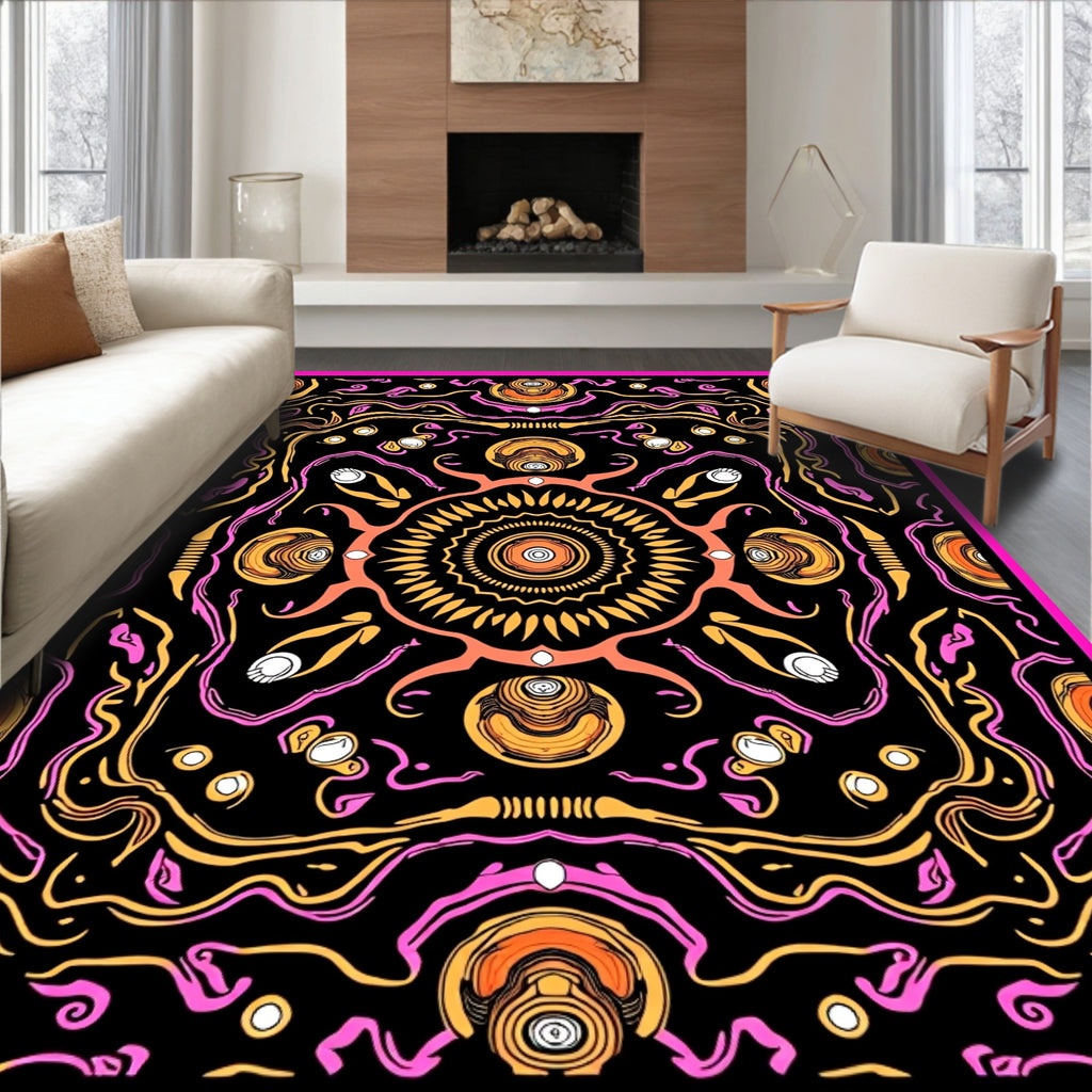Radiant Black Sunburst Swirl Rug