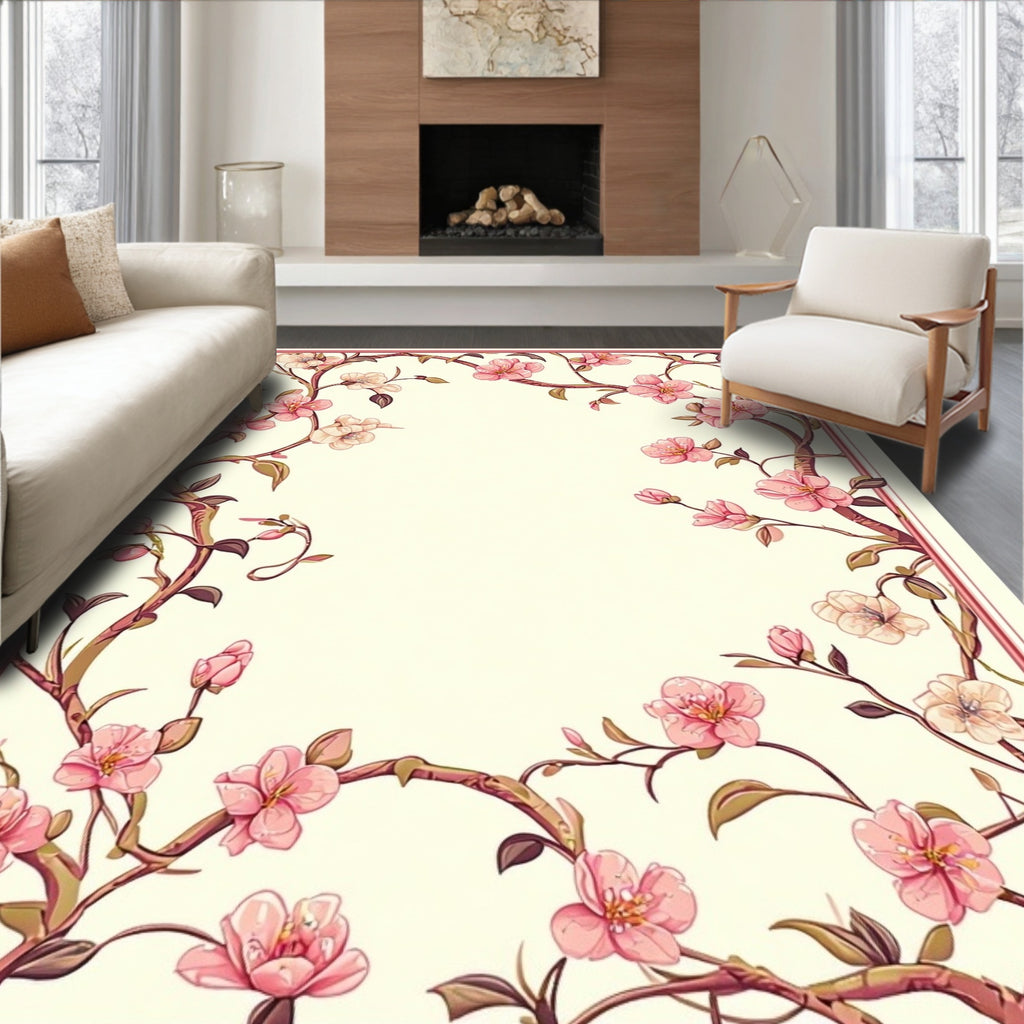 Pink Floral Branches Pattern Rug