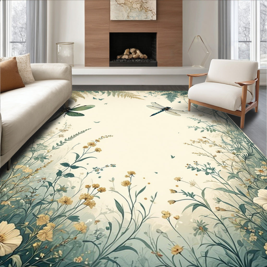 Dragonfly Floral Botanical Nature Art Rug