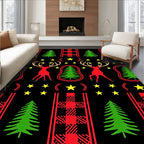 Red Deer Stars Buffalo Plaid Trees Rug