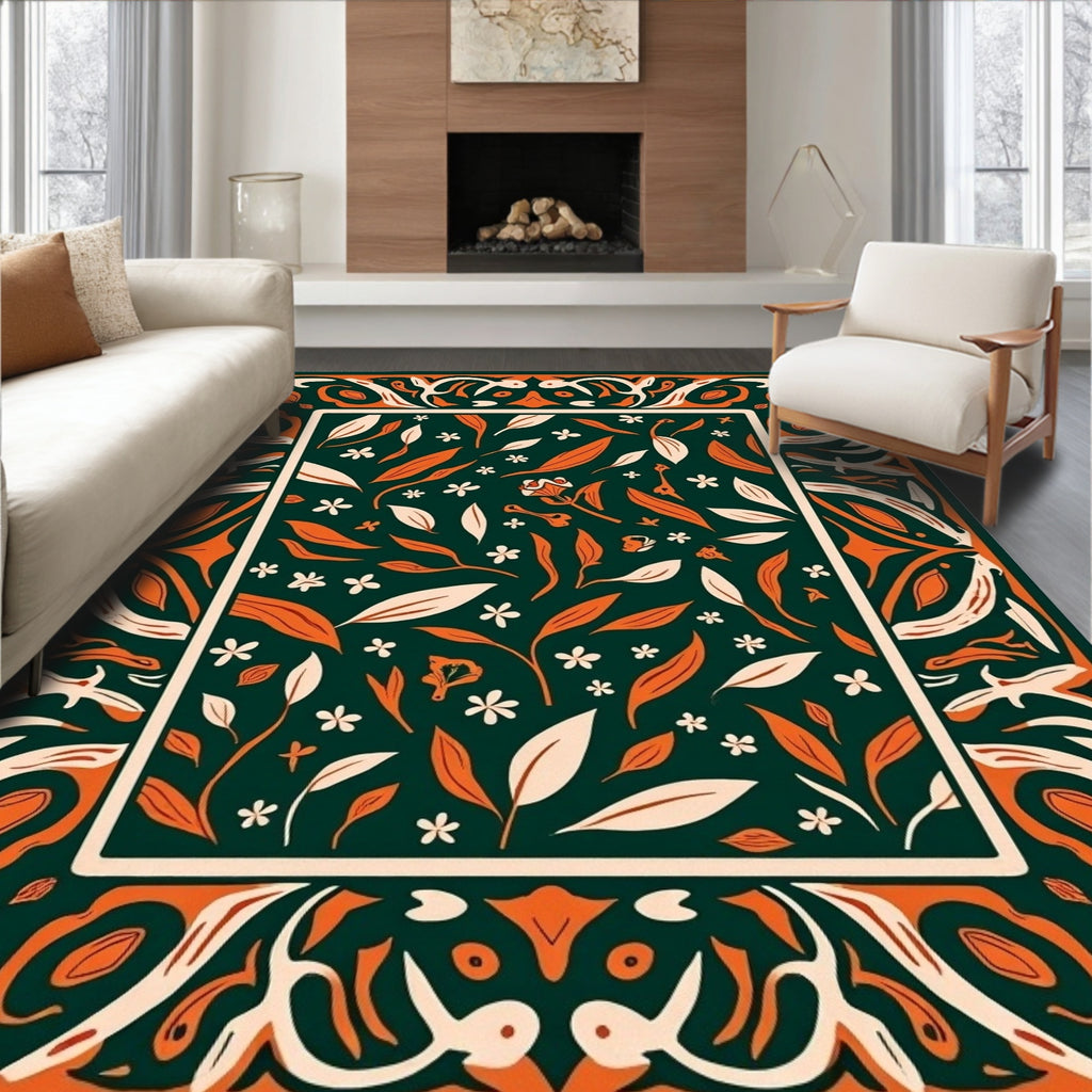 Orange Foliage and Floral Geometric Rug