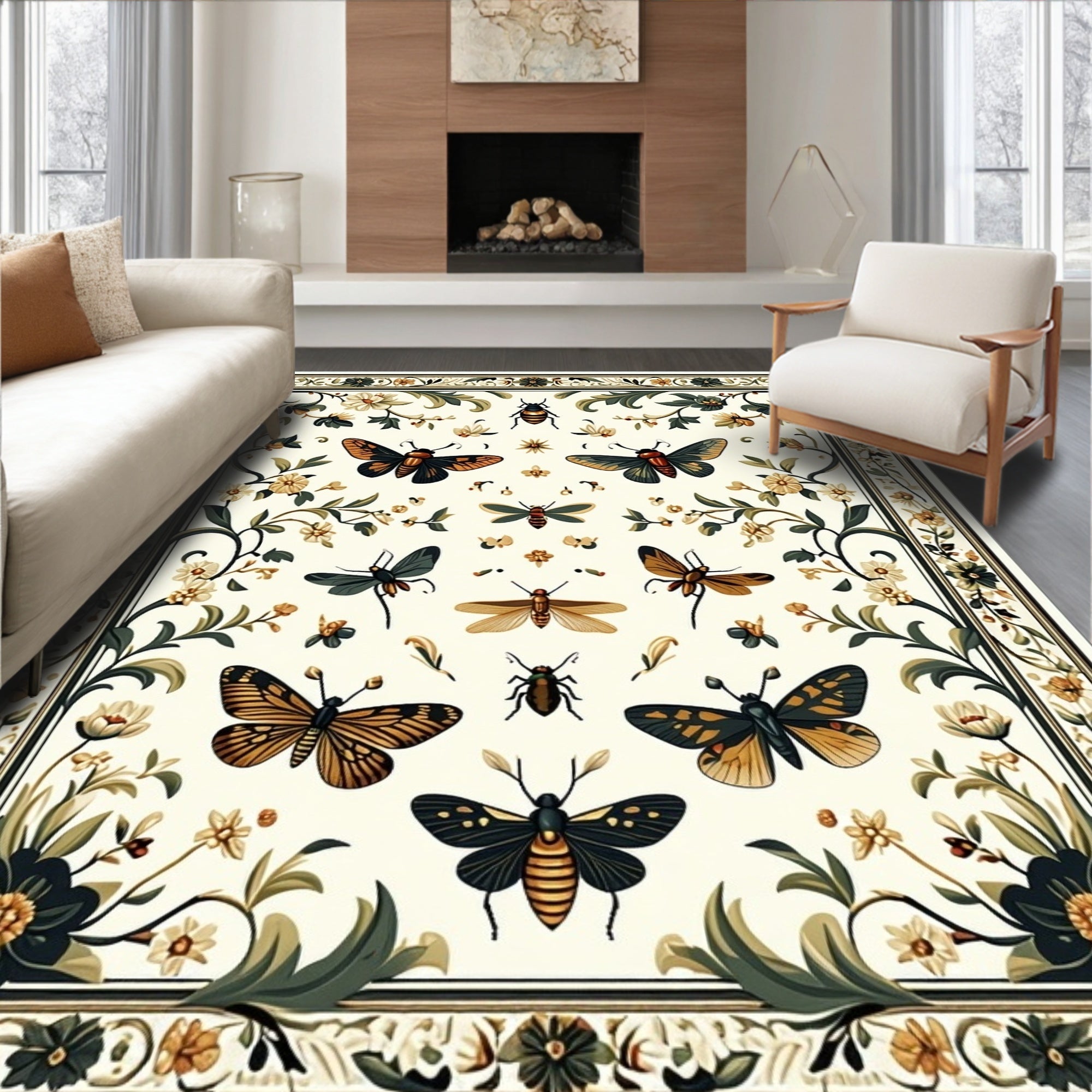 Ornate Butterfly Beetle Nature Pattern Rug