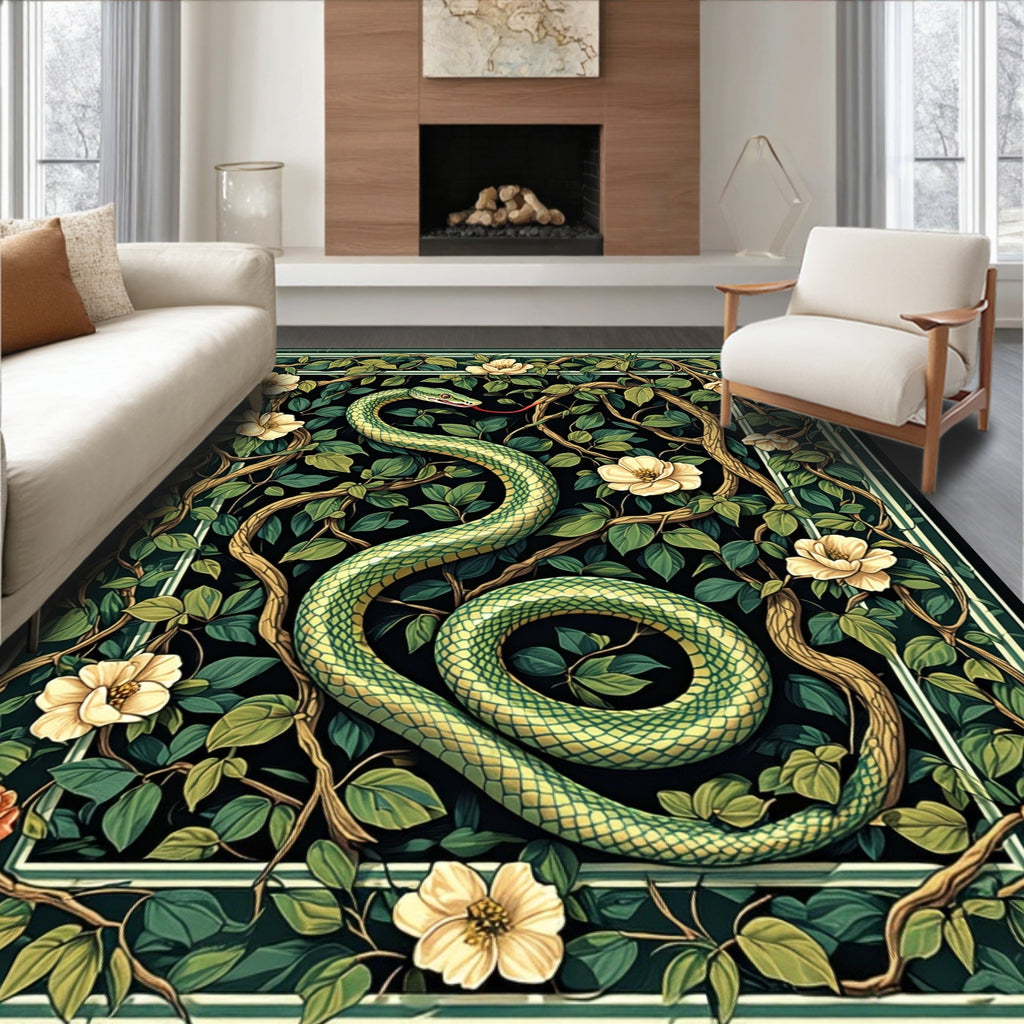 Serpentine Green Floral Vine Motif Rug