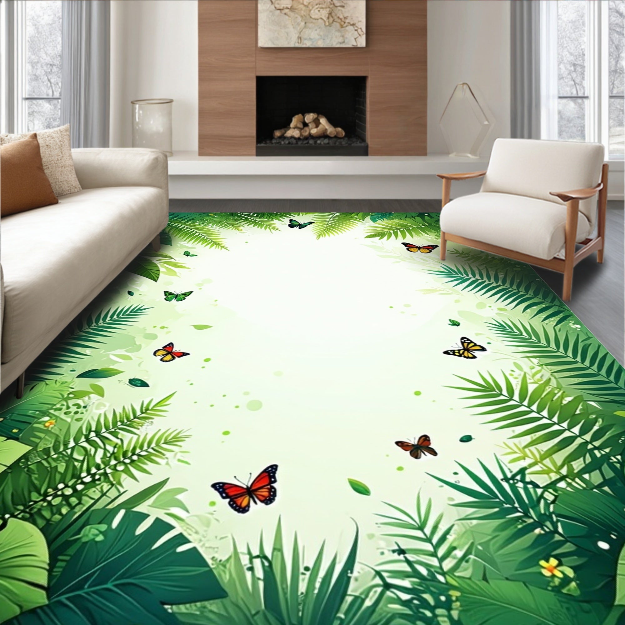 Lush Jungle Butterflies Design Rug