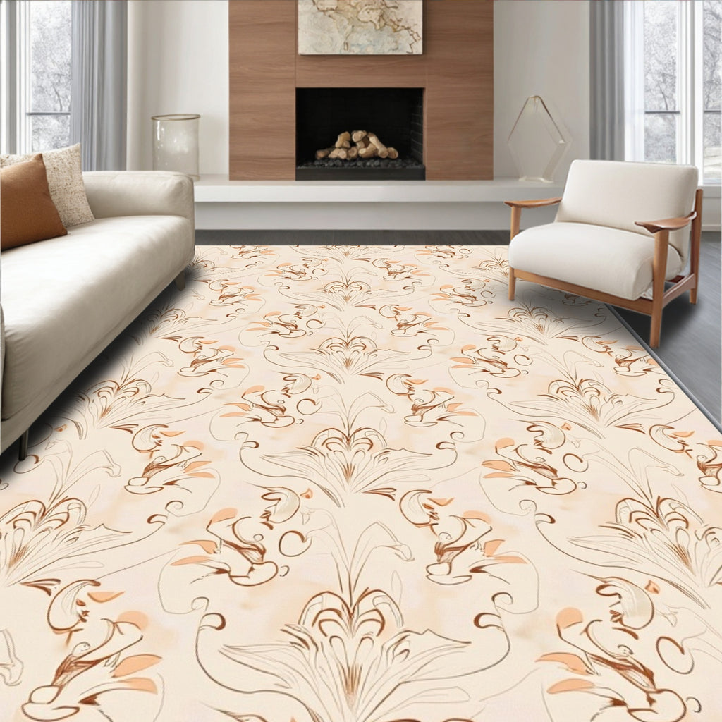 Elegant Floral Swirl Line Art Design Rug