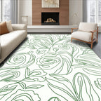 Whimsical Green Floral Line Art Rug
