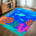 Playful Sharks Underwater Scene Rug