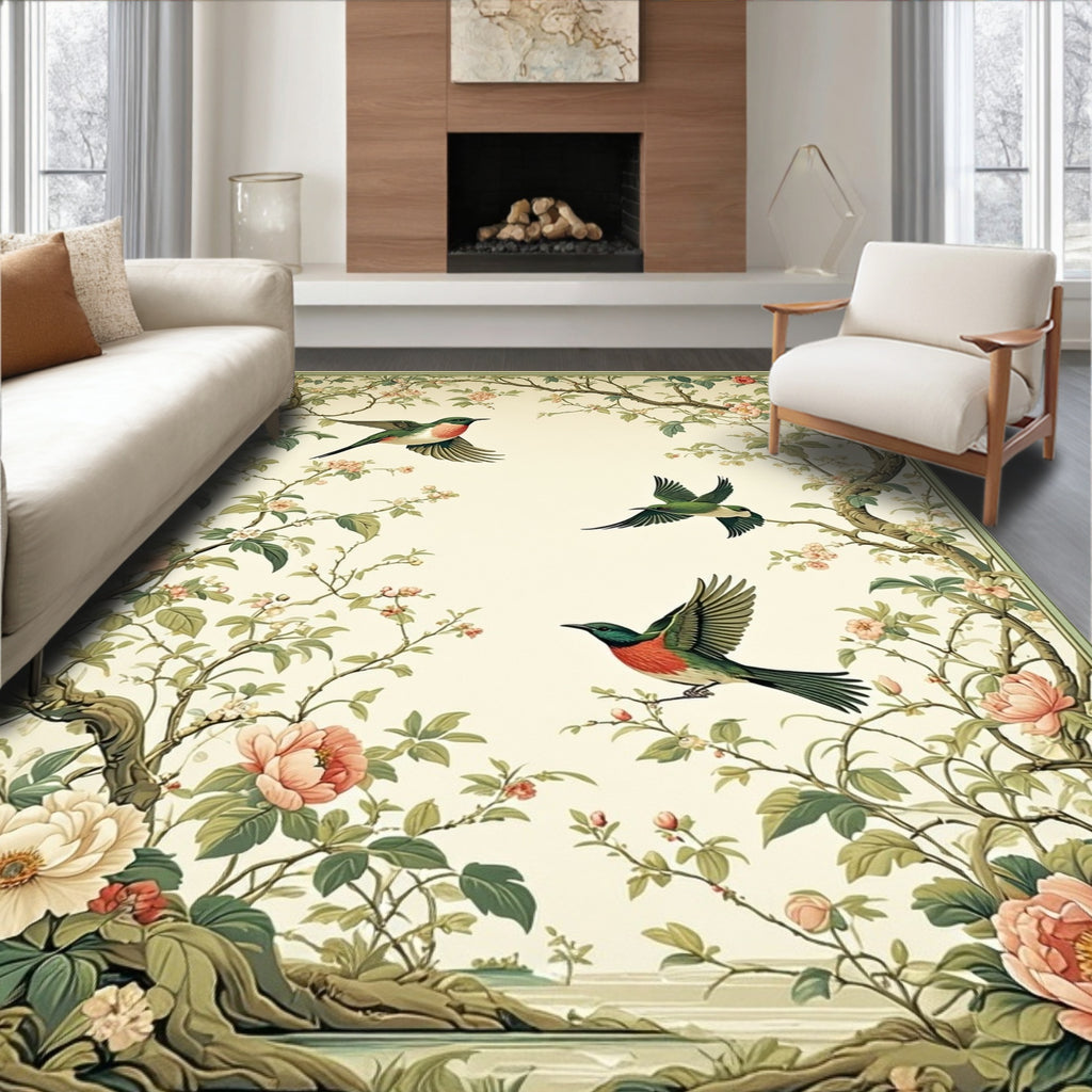Floral Birds Enchanting Garden Tapestry Rug