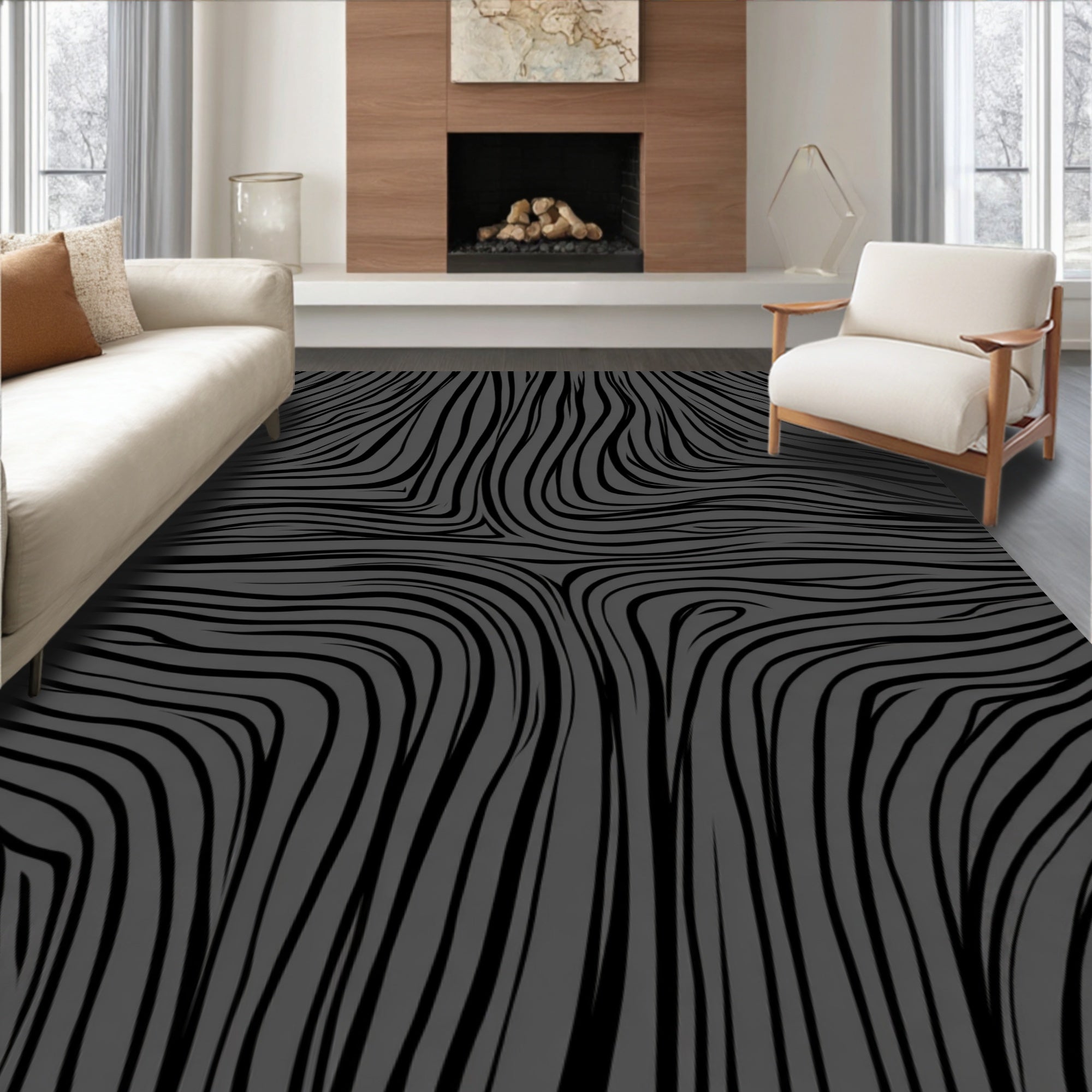 Dark Wood Grain Pattern Rug