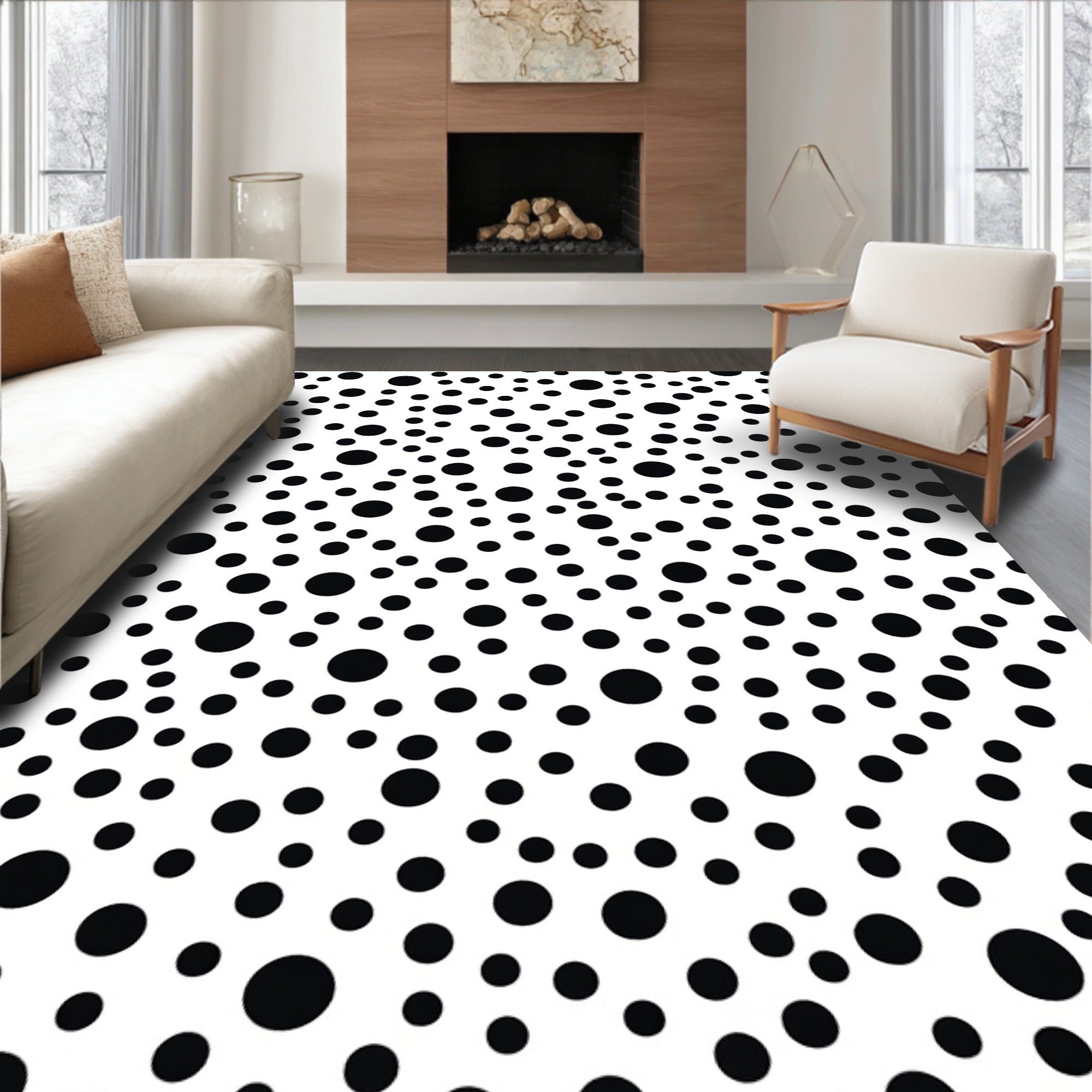 Abstract Black Dot Pattern Rug