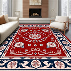 Ornate Floral Motif Bordered Red Rug