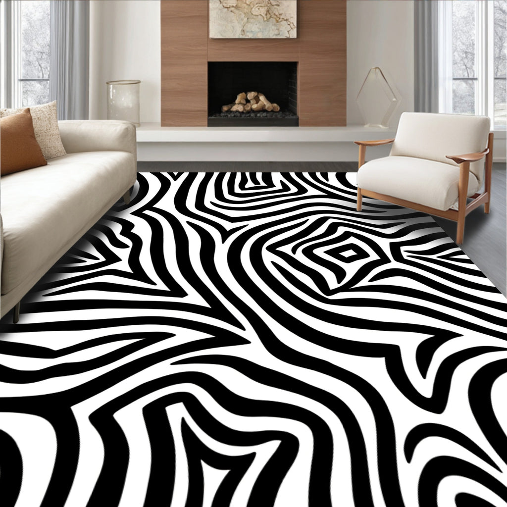 Bold Black White Abstract Zebra Rug