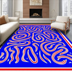 Bold Red White Swirls Blue Abstract Rug