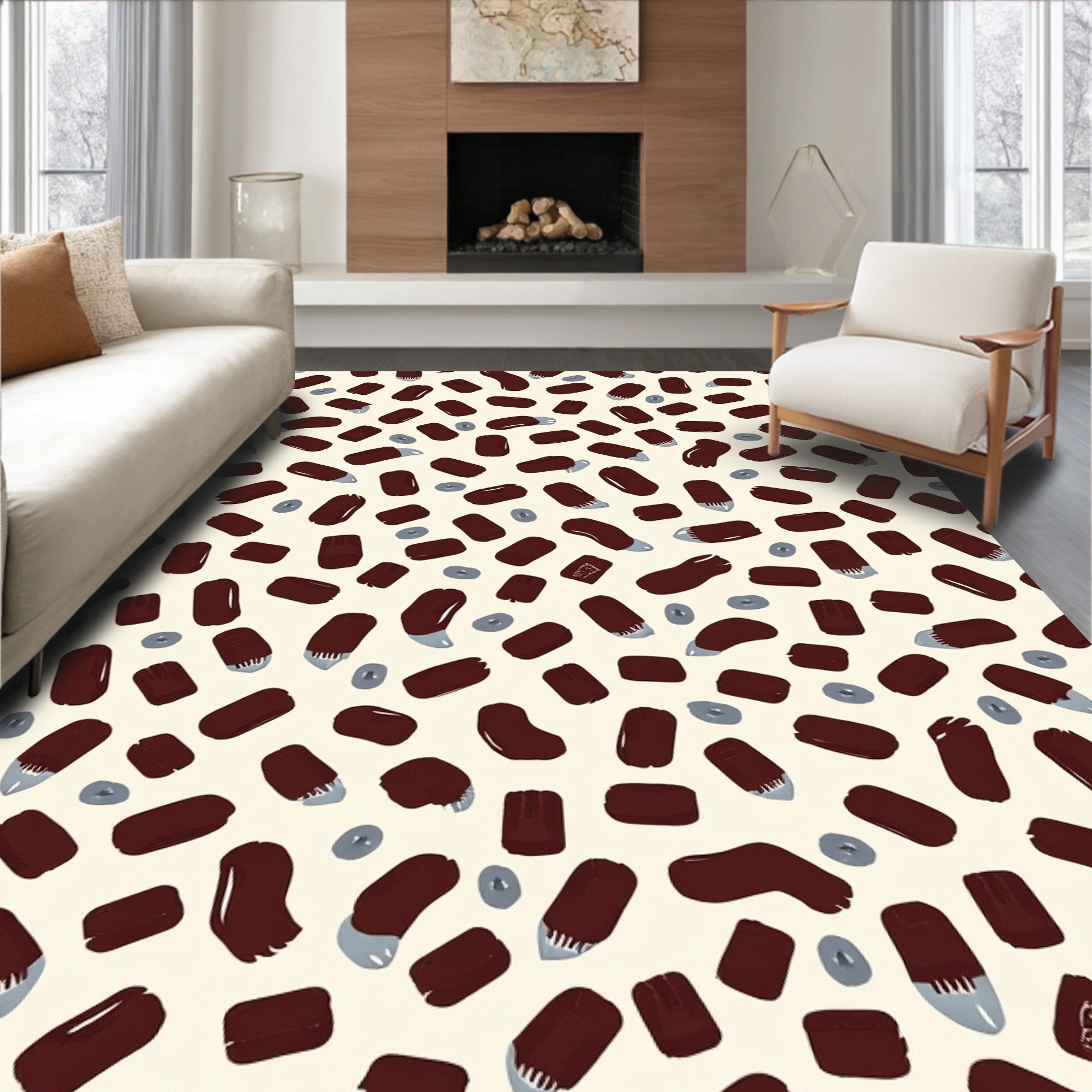 Abstract Maroon Bean Circle Motif Rug