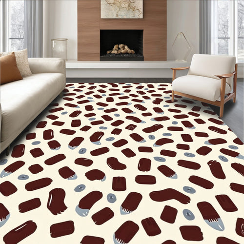 Abstract Maroon Bean Circle Motif Rug