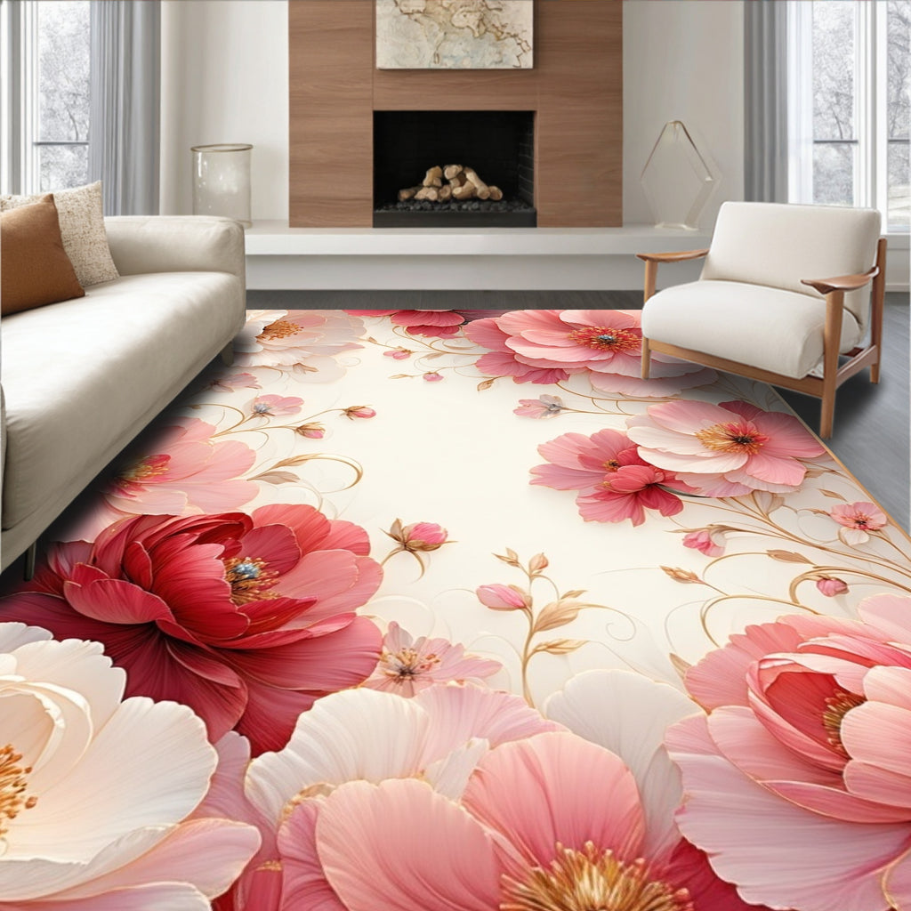 Pink Floral Art Nouveau Pattern Rug