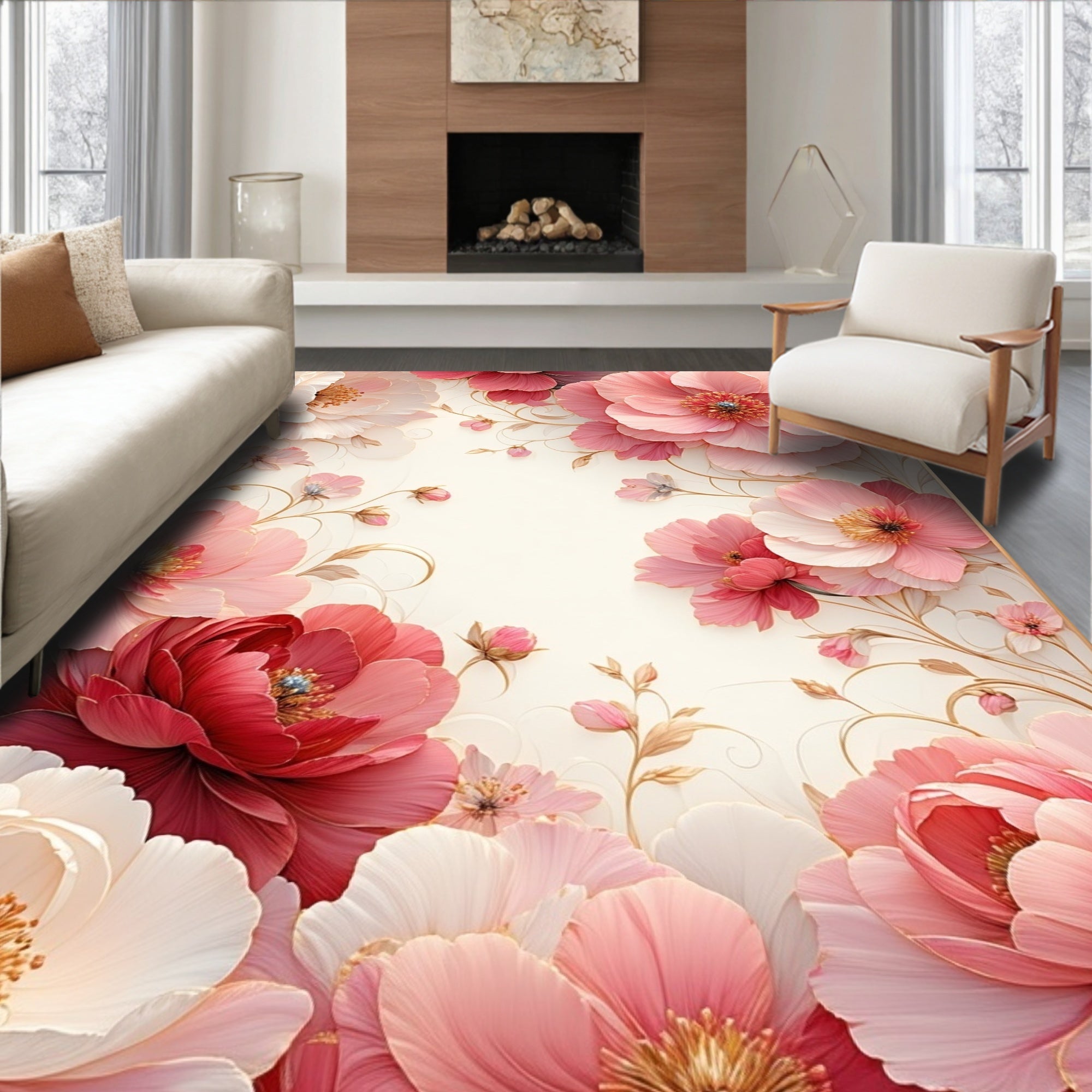 Pink Floral Art Nouveau Pattern Rug