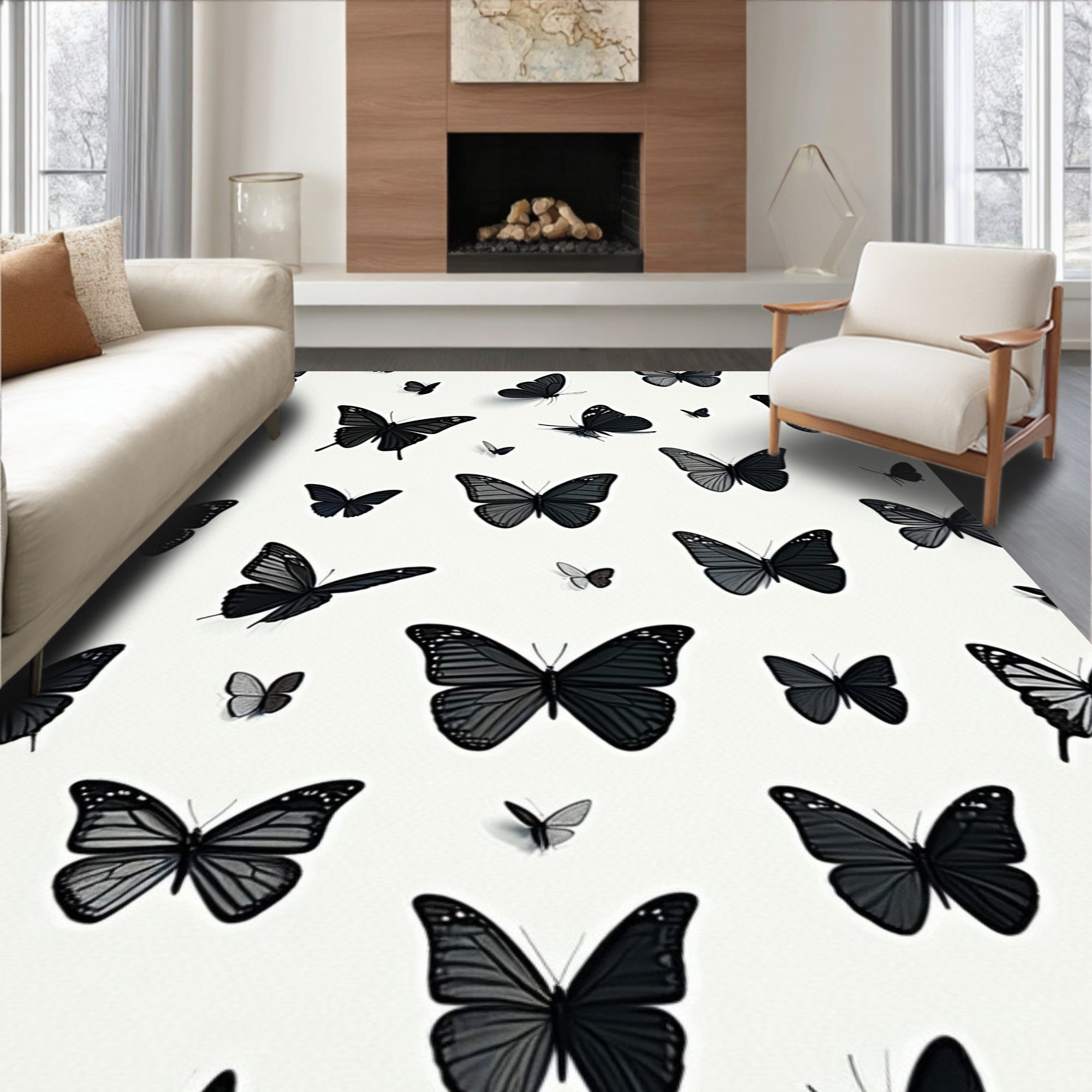 Dark Butterfly Pattern Design Rug