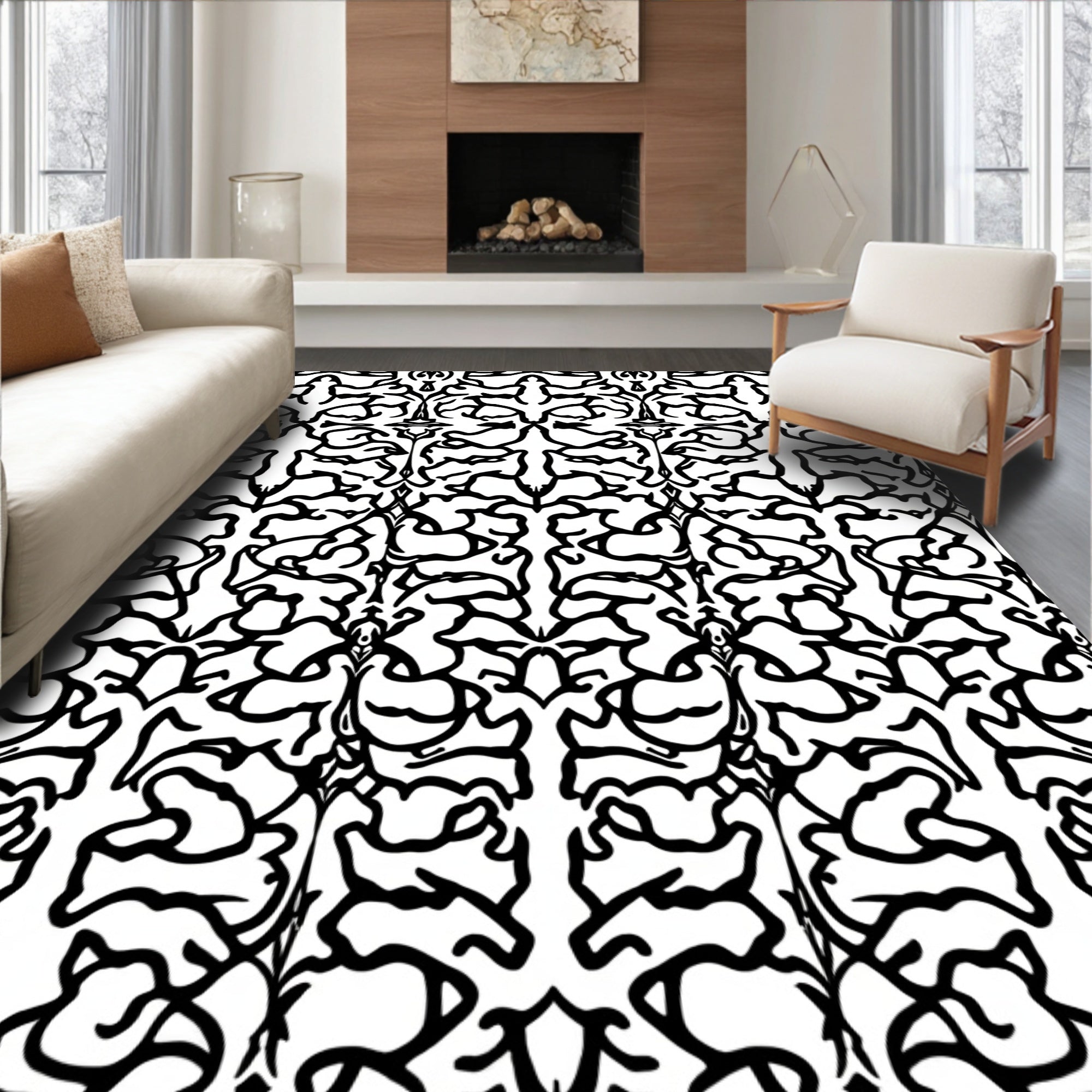 Black Ink Organic Pattern Rug