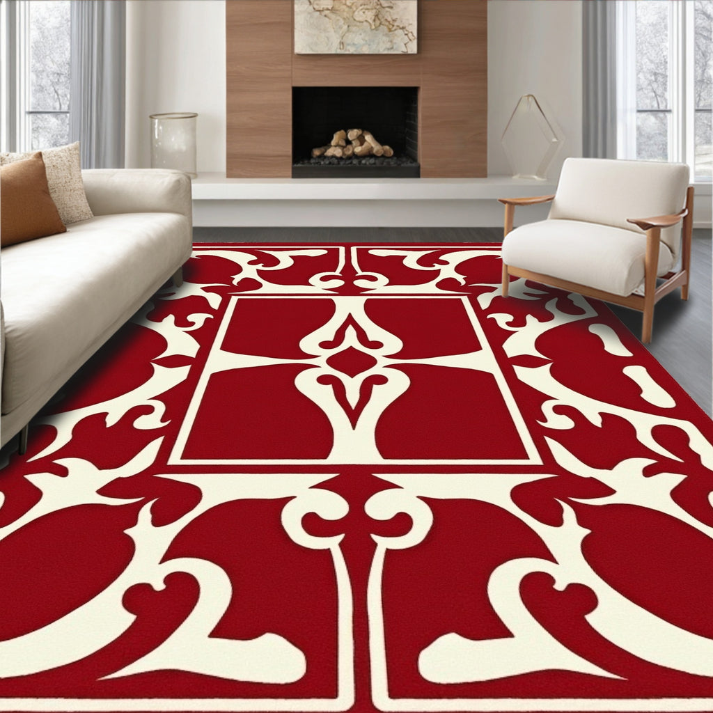 Classic Red Ivory Ornate Symmetry Rug