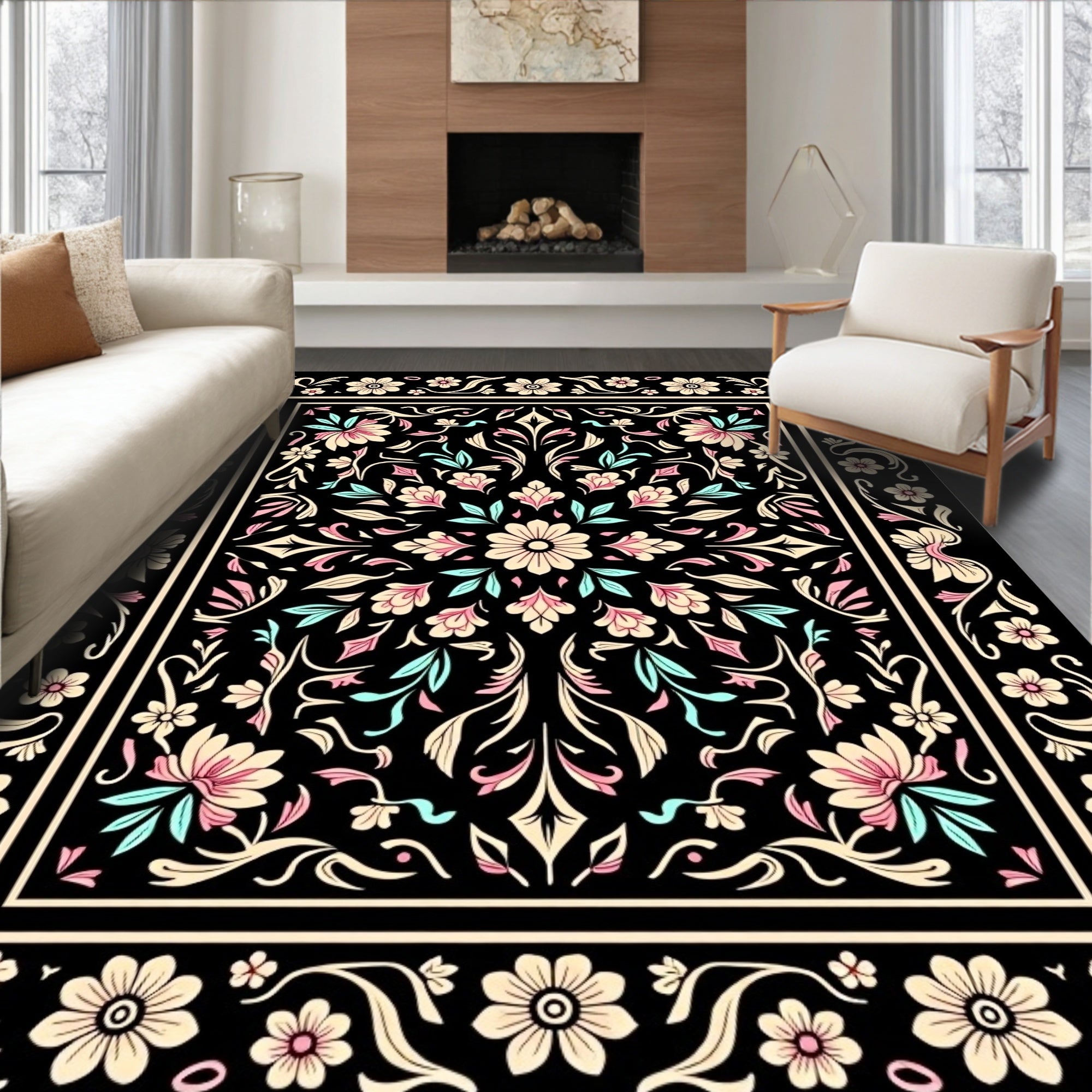 Ornate Floral Symmetry Design Rug