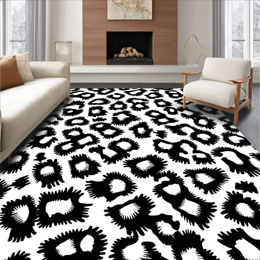Monochrome Wild Cat Pattern Rug