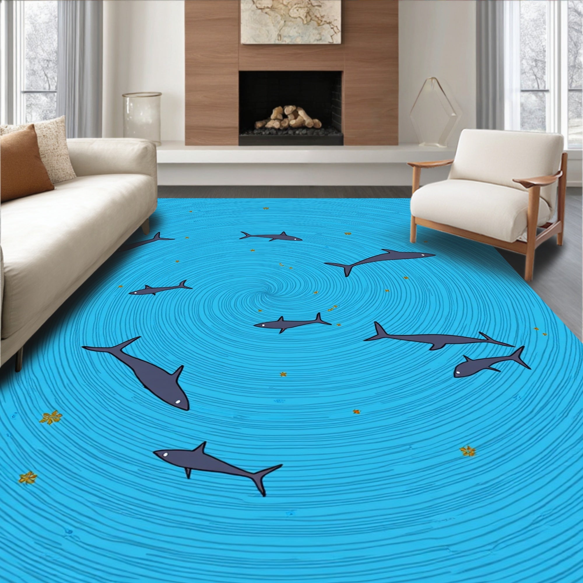 Whimsical Shark Swirl Pattern Rug