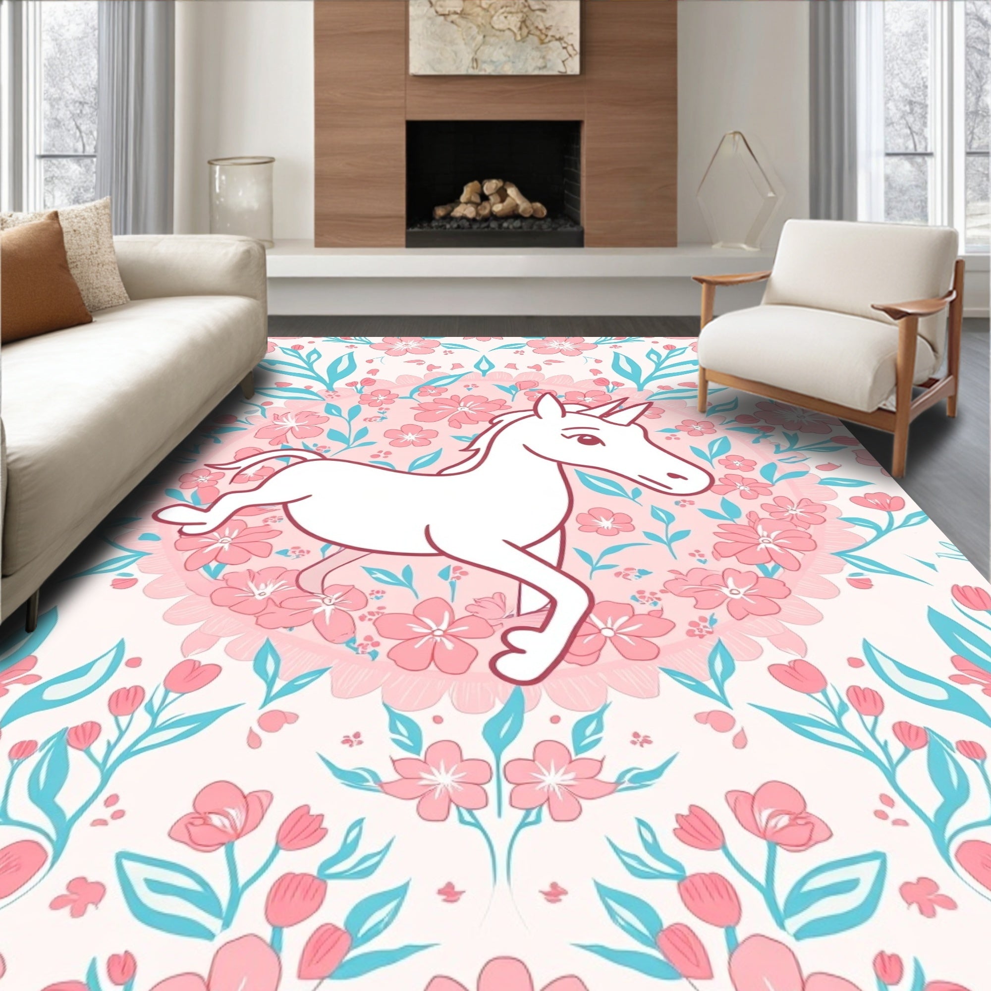 Whimsical Unicorn Floral Patterns Rug